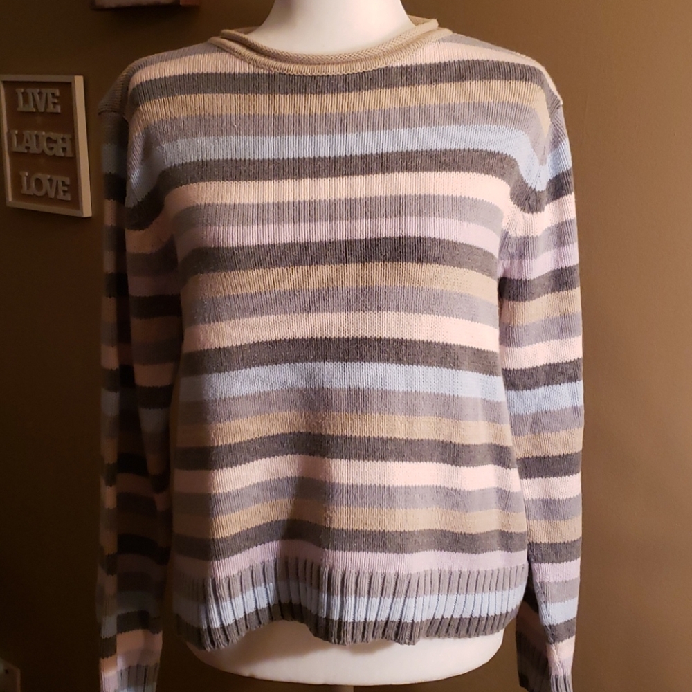 Liz Claiborne Striped Sweater - Blue, Pink, Gray, Cream